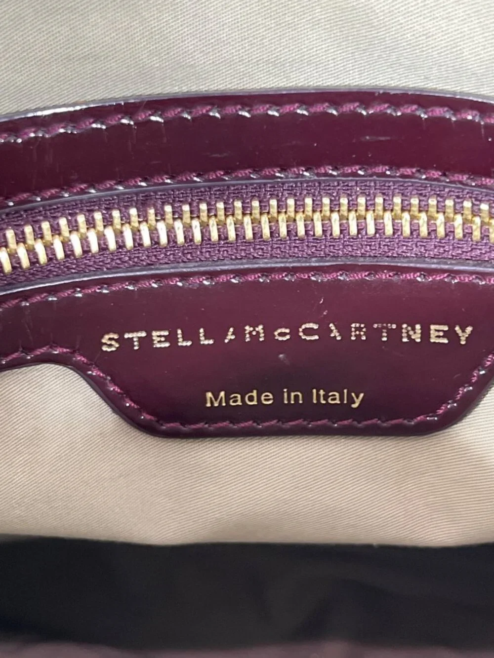 STELLA MCCARTNEY Double Handle Distressed Vegan Leather Satchel Glossy Plum OS